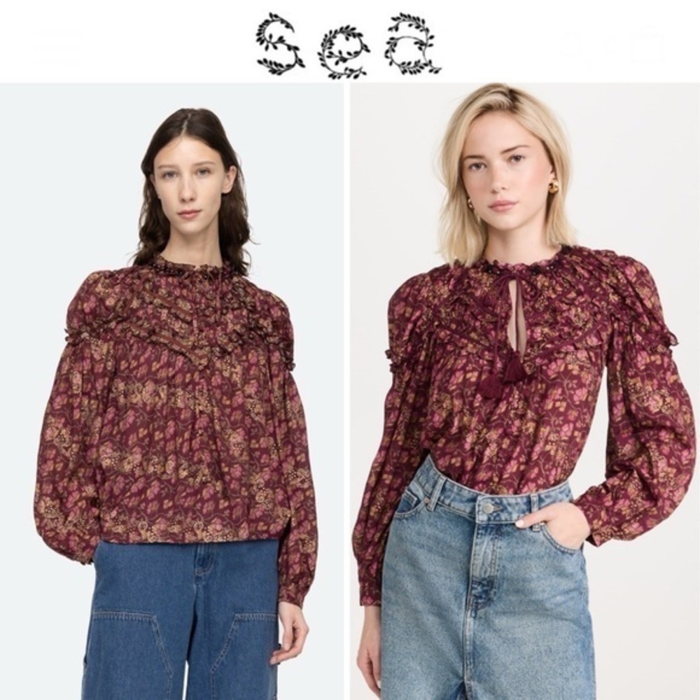 SEA NEW YORK Giulia Print Button Down Top Floral Print V-Neck Blouse XXS